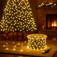 Гірлянда Rossa 50м 500 LED теплий жовтий + RGB, пульт, USB, мідний зелений провід