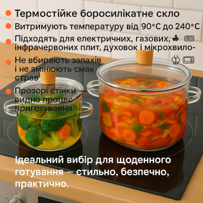 Набір скляних кастрюль для всіх видів плит 3,2+1,8 літра №3