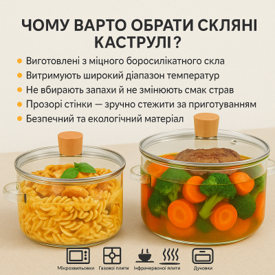 Набір скляних кастрюль для всіх видів плит 3,2+1,8 літра №1
