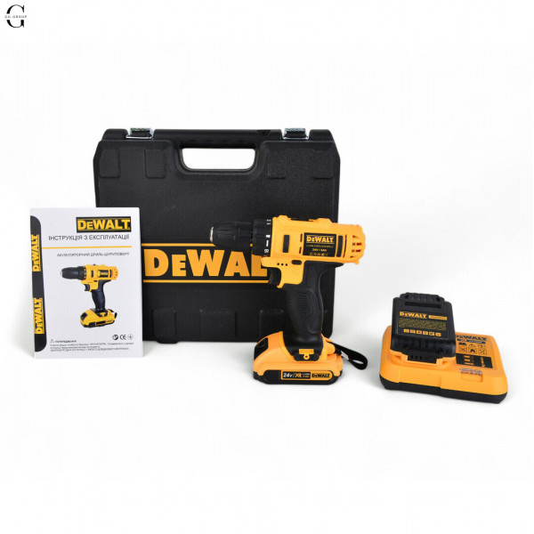 Шуруповерт аккумуляторный DeWalt 21V с набором инструментов в кейсе, 2 аккумулятора 2.0Ah