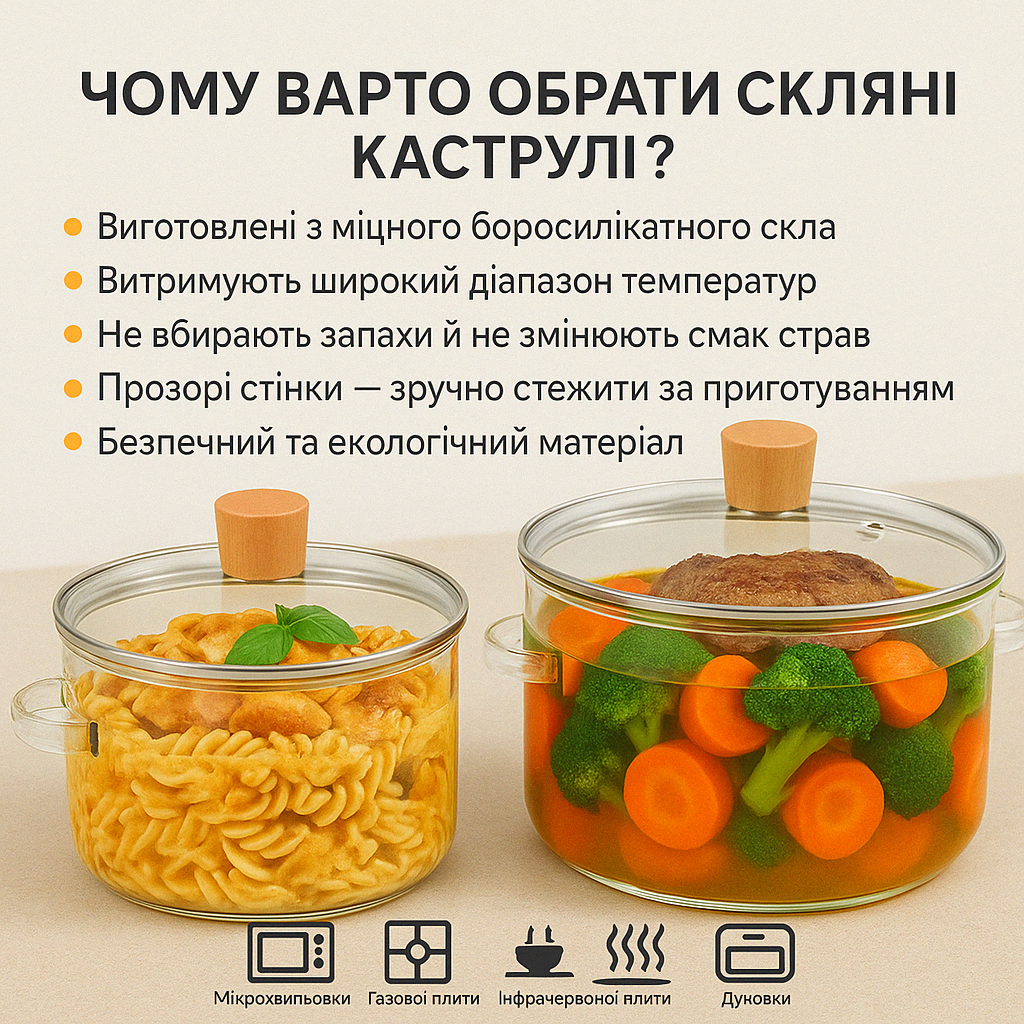 Набор стеклянных кастрюль для всех видов плит 3,2+1,8 литра №2