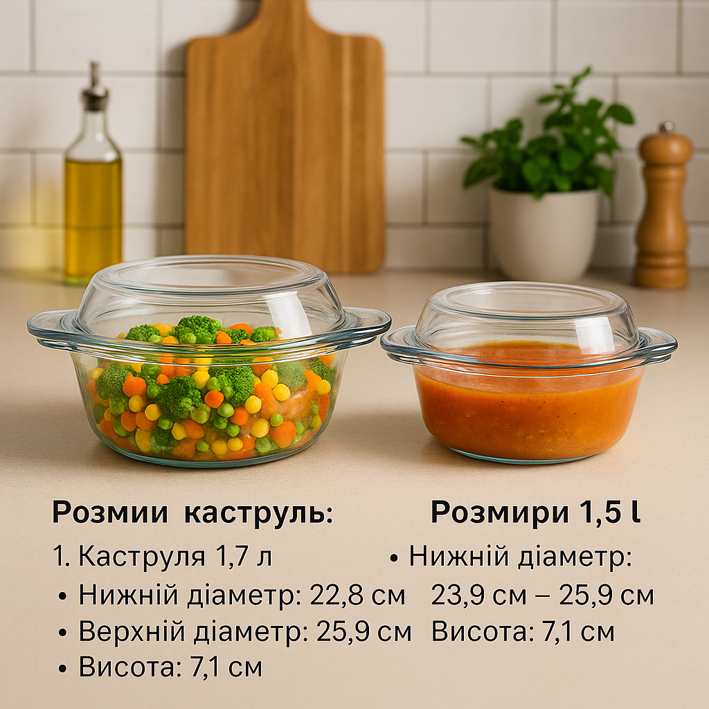 Набор стеклянных кастрюль 4+4 для плит и духовок. №3