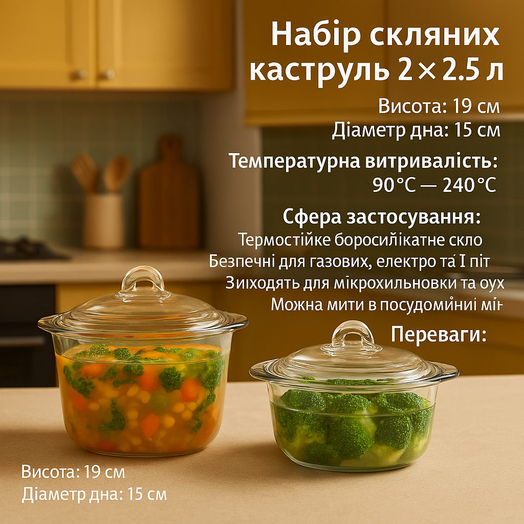 Набор стеклянных кастрюль из жаропрочного стекла. №3
