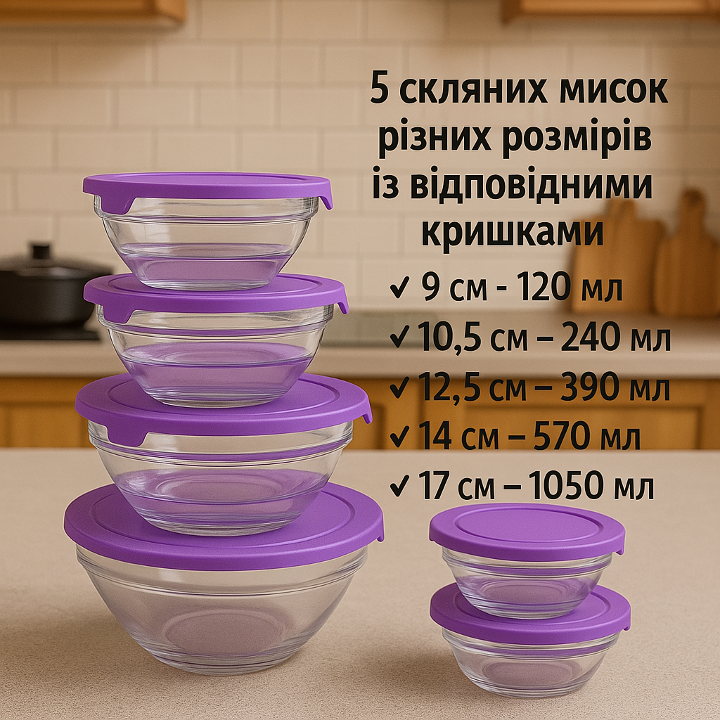 Набор стеклянных кастрюль 4+4 для плит и духовок. №5