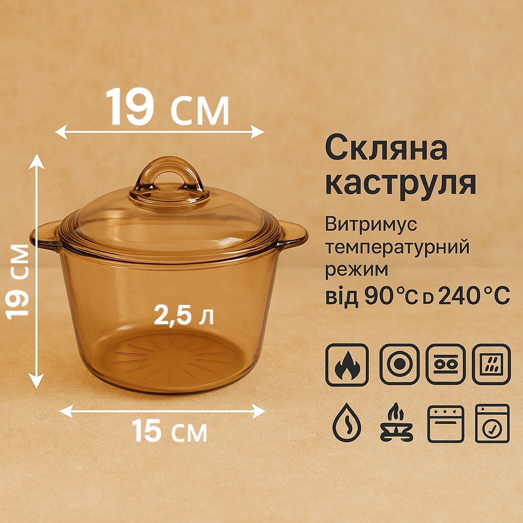 Набор стеклянных кастрюль из жаропрочного стекла. №4