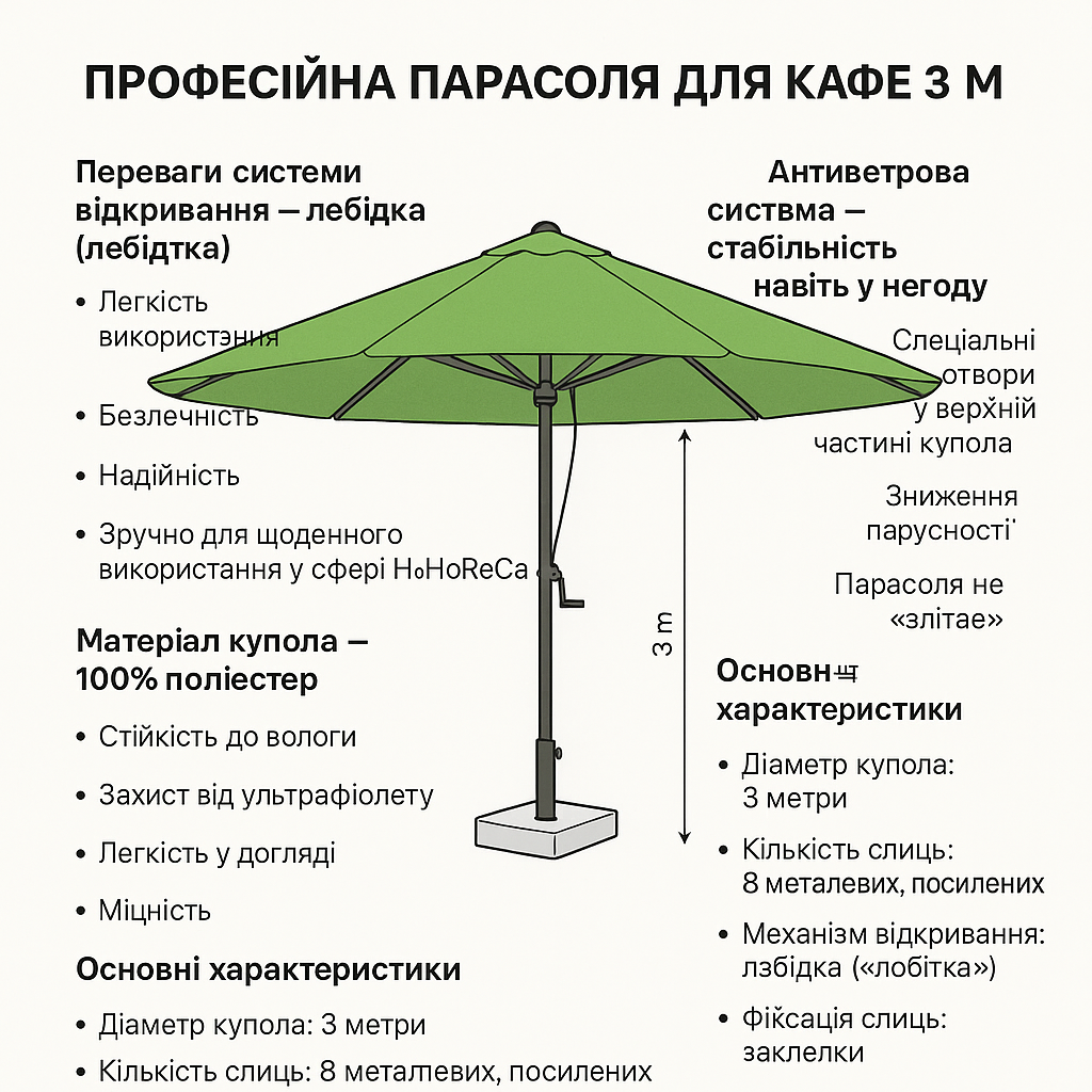 Профессиональный Антивитер зонтик для кафе 3 м — мощный, удобный, выносливый. №1